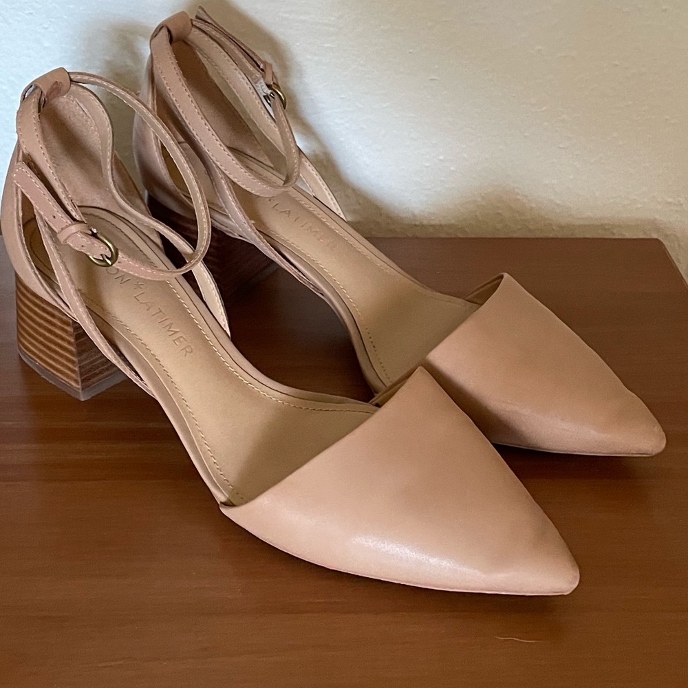 Leather pointed toe block heels